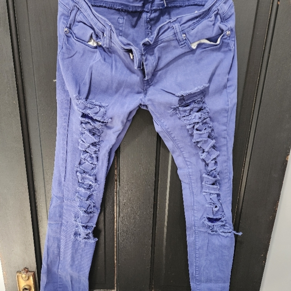 Simply Chic Limited Edition Denim Art Blue Ripped Women Jeans